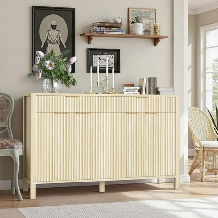 55" Fluted Buffet Cabinet, Sideboard Buffet Cabinet with Storage &Drawers&Shelves, Modern Kitchen Buffets Storage Cabinets