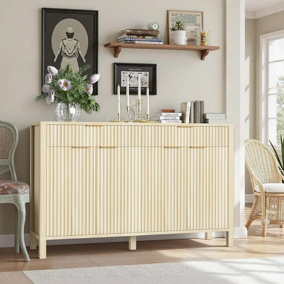 55" Fluted Buffet Cabinet, Sideboard Buffet Cabinet with Storage &Drawers&Shelves, Modern Kitchen Buffets Storage Cabinets