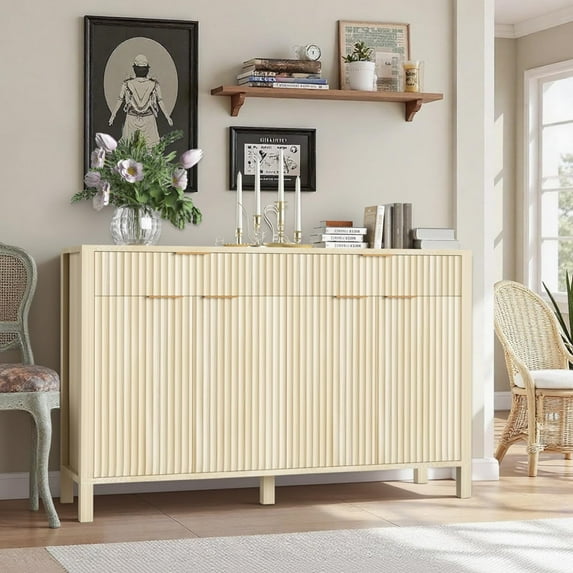 55" Fluted Buffet Cabinet, Sideboard Buffet Cabinet with Storage &Drawers&Shelves, Modern Kitchen Buffets Storage Cabinets