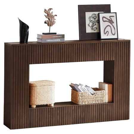 BFJDM Farmhouse 2-Tier Storage MDF Console Table, Walnut