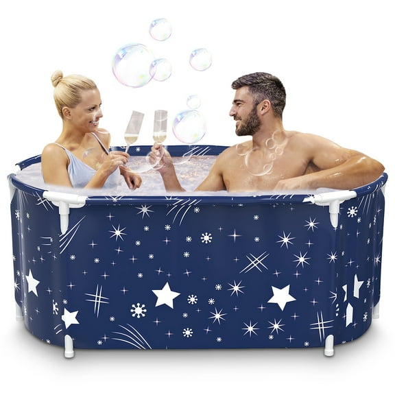 SLLINGLUO 55" Foldable Bathtub for Adult and Kids, Portable Family Sauna SPA Soaking Bath Tub, Starry blue