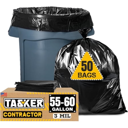 55 Gallon 3 Mil Heavy Duty Black Contractor Garbage Bags (50 Count)
