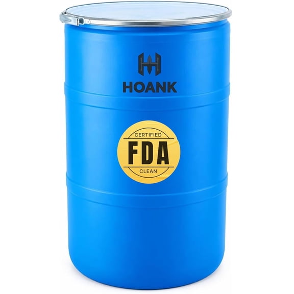 55 Gallon Blue Open Head Plastic Drum, BPA Free, UN Rated | UN Rated Open Head Design with - Durable HDPE Barrel for Water Storage & Transport - Eco Friendly - Lever-Lock Lid - Made in USA (Blue)