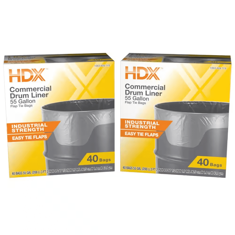 55 Gallon Clear HeavyDuty Flap Tie Drum Liner Trash Bags (80Count