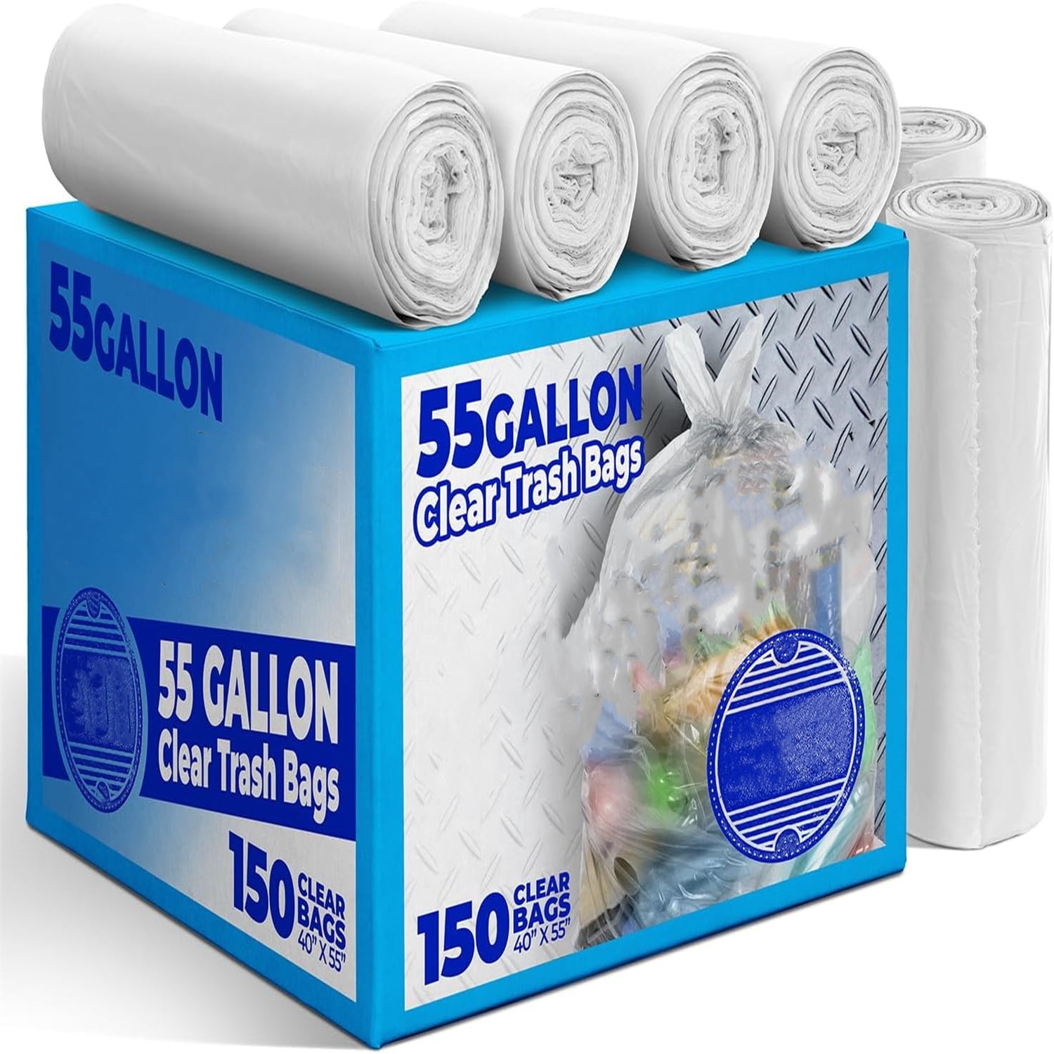 55 Gallon Clear Trash Bags Heavy Duty (150 COUNT) – Large Clear Trash Bags 55-60 Gallon Heavy Duty, Lawn and Leaf Trash Can Liners