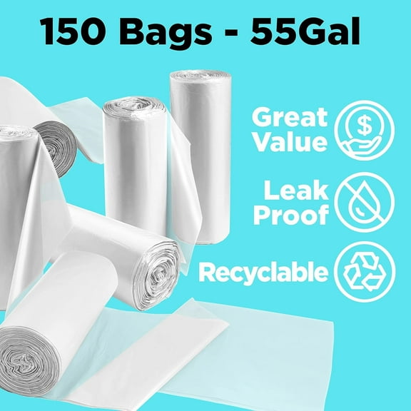 55 Gallon Clear Trash Bags Heavy Duty (150 COUNT)  Large Clear Trash Bags 55-60 Gallon Heavy Duty, Lawn and Leaf Trash Can Liners