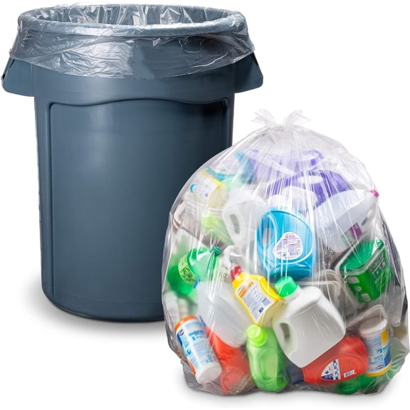 55 Gallon Clear Trash Bags, Large Clear Plastic Recycling Garbage Bags