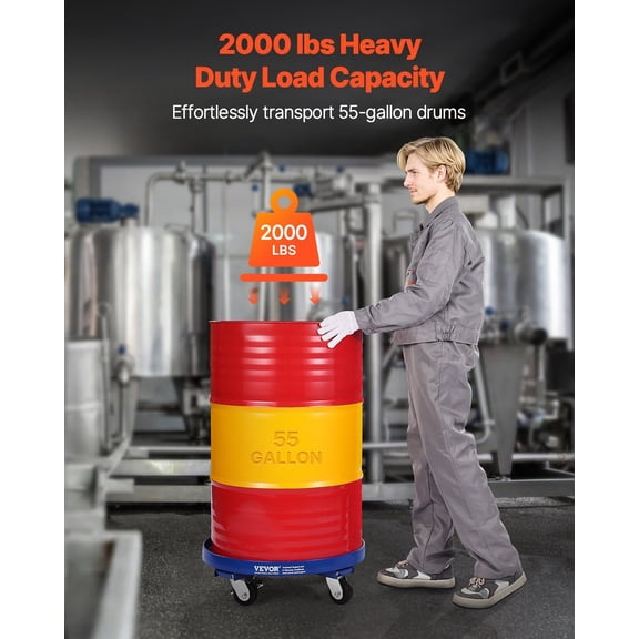 55 Gallon Drum Dolly,2000 lbs Load Capacity,Heavy-Duty Barrel Dolly with Cross Braces&4 Swivel Caster Wheels,Non Tipping Hand Truck Capacity Dollies for Warehouse Drum Handling,Blue
