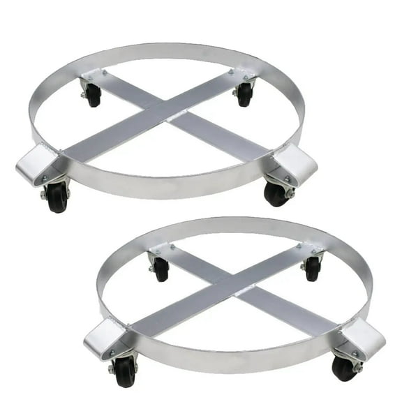55-Gallon Drum Dolly or Garbage Can Dolly – Heavy-Duty Metal Dolly with Cross Braces and Caster Wheels – 1,000-Pound Capacity (Silver) Quantity: 2