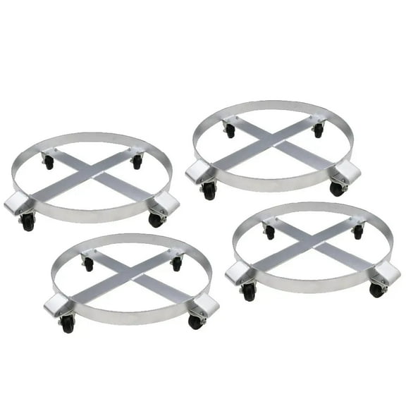 55-Gallon Drum Dolly or Garbage Can Dolly – Heavy-Duty Metal Dolly with Cross Braces and Caster Wheels – 1,000-Pound Capacity (Silver) Quantity: 4