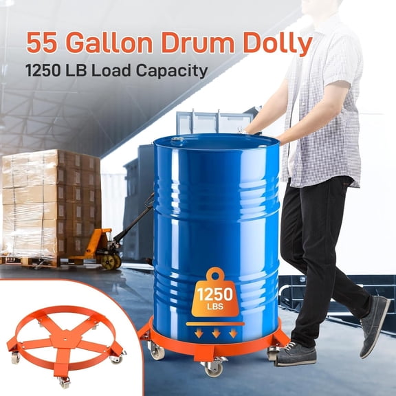 55 Gallon Drum Dolly Heavy Duty 1250LBS Load Capacity Non Tipping Hand Truck with 5 Swivel Casters for Warehouse and Garden Use