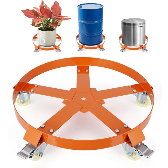 55 Gallon Heavy Duty Drum Dolly, 1,250 Pound Capacity,Barrel Dolly Cart Drum Caddy with Cross Braces & Swivel Casters Wheel ,Non Tipping Design ,Barrel Cart with Brake for Warehouse Drum Handling