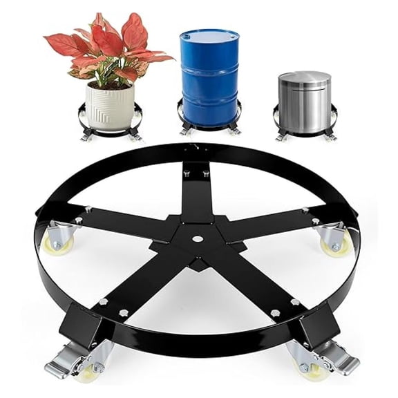 55 Gallon Heavy Duty Drum Dolly, 1,250 Pound Capacity, Dolly Cart Drum Caddy with Cross Braces & Swivel Casters Wheel,Non Tipping Design, Cart with Brake for Warehouse Drum Handling