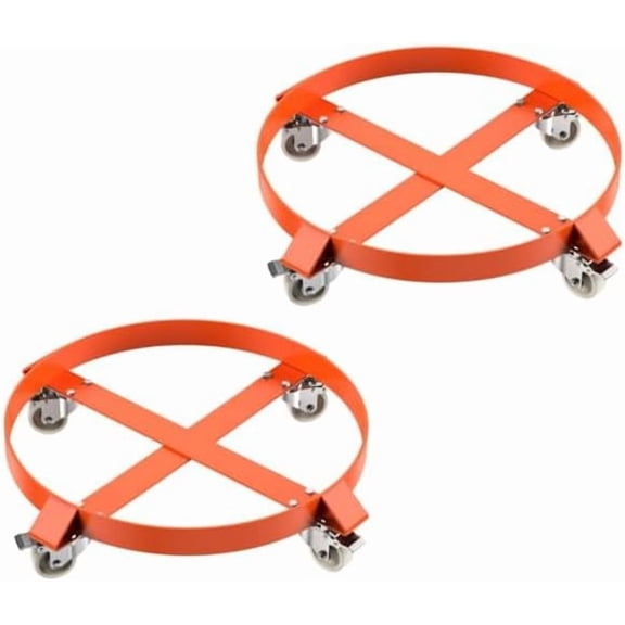 55 Gallon Heavy Duty Drum Trash Can Dolly, 1000Lbs Load Capacity, Barrel Dolly Cart Drum Caddy, Steel Frame 4 Swivel Casters Wheel, for Warehouse Drum Handling, 24 Inch Diameter, 2 Pack