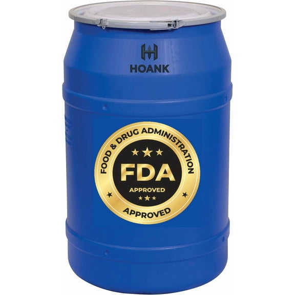 55-Gallon Open Head Water Storage Barrel, BPA Free, Emergency Water Supply - Eco Friendly - Lever-Lock Lid - Made in USA (Blue)