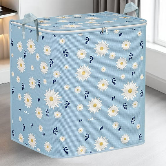 55 Gallon Storage Bags Large Storage Bags for Comforters Blankets Clothes Bedding Dual Zipper Moving Bags w/Reinforced Handles Space Saver Bags Storage Organizer for Dorm Closet Packing Blue Daisies