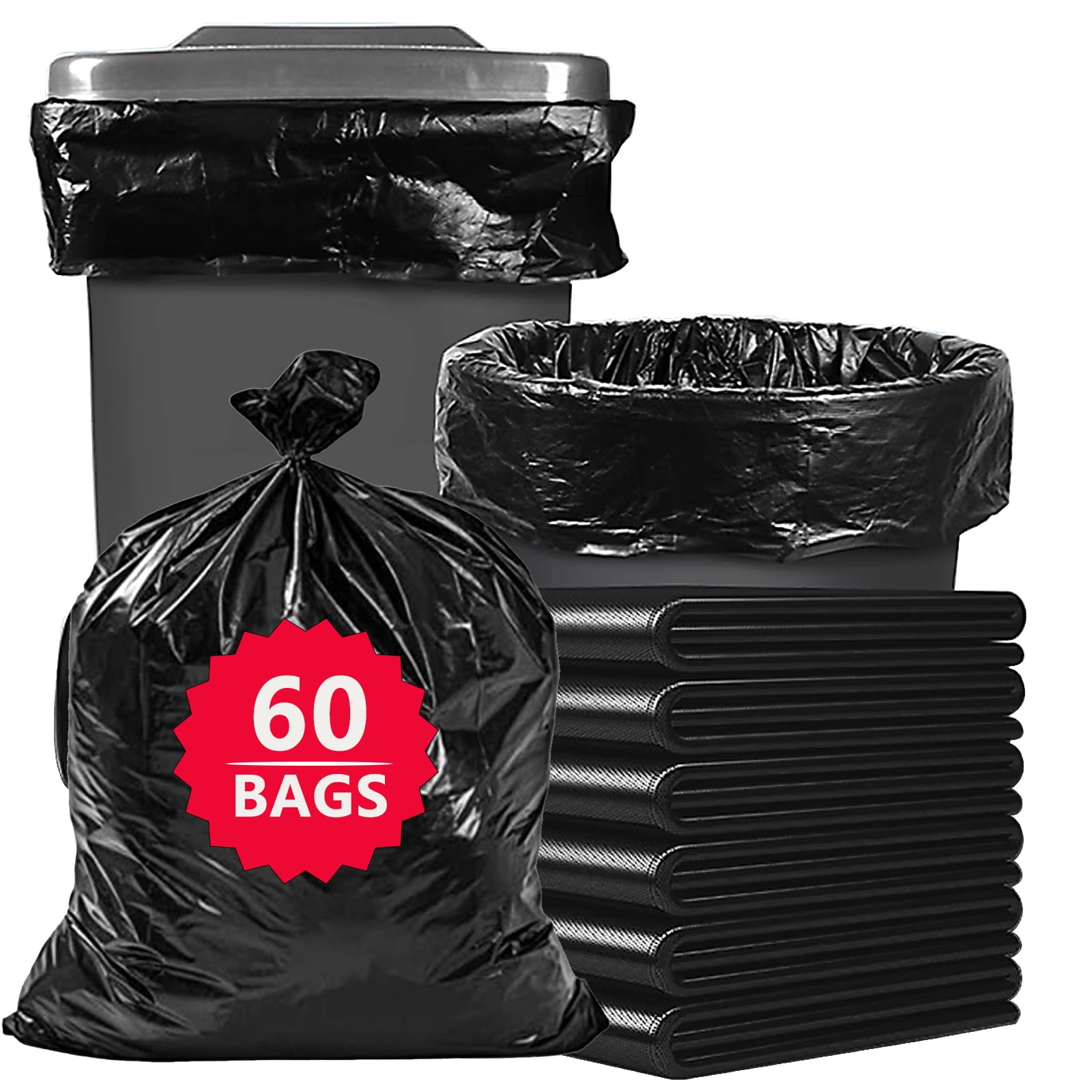 (100 Pack) 55-60 Gallon Trash Bags, 1.5 Mil, Heavy Duty, Fit Rubbermaid  Brute Rollout, Round and Square 32-55 gal Trash Cans, 43 x 47 Large  Durable