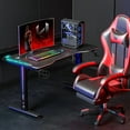 thumbnail image 1 of Alvantor 55-inch Gaming Desk with Carbon Fiber Texture, Full Mouse Pad, Cup Holder & Cable Management, Black, 1 of 5