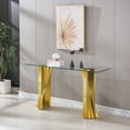 thumbnail image 1 of 55" Glass Console Table, Modern Accent Entrance Desk, 0.39" Tempered Glass & Irregular Stainless Steel Base for Entrance, Living Room, Office, 1 of 6