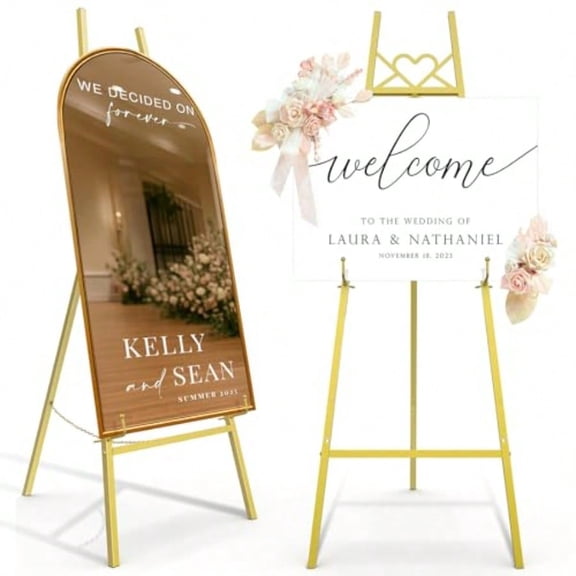 55 Gold Easel Stand for Sign Heavy Duty Display Easel with Adjustable Chain Heart-Shaped Envelope Design Art Easel for Paintings Wedding Sign Posters Mirrors Artwork Etc