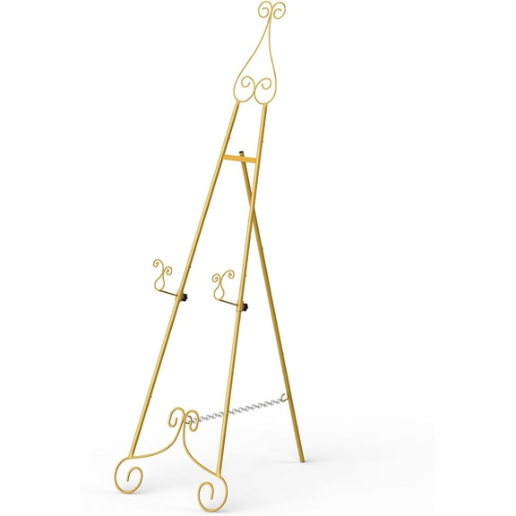 55" Gold Heavy-Duty Metal Display Easel - Adjustable w/Chain Support for Wedding Signs, Art & Posters