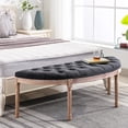 thumbnail image 1 of 55" Halfmoon Black Entryway Bench Tufted Semi Circle Ottoman Bench Seat French Style Upholstered Bed End Bench for Foyer Mudroom Bedroom, Retro Black, 1 of 14