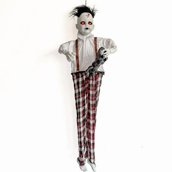 55" Halloween Ghost Boy with Mouse,Halloween Hanging Ghost Baby with Glowing Red Eyes and Spooky Sound, Animated Ghost Lighted Up Scary Halloween Props for Indoor,Outdoor,Haunted House,Yard