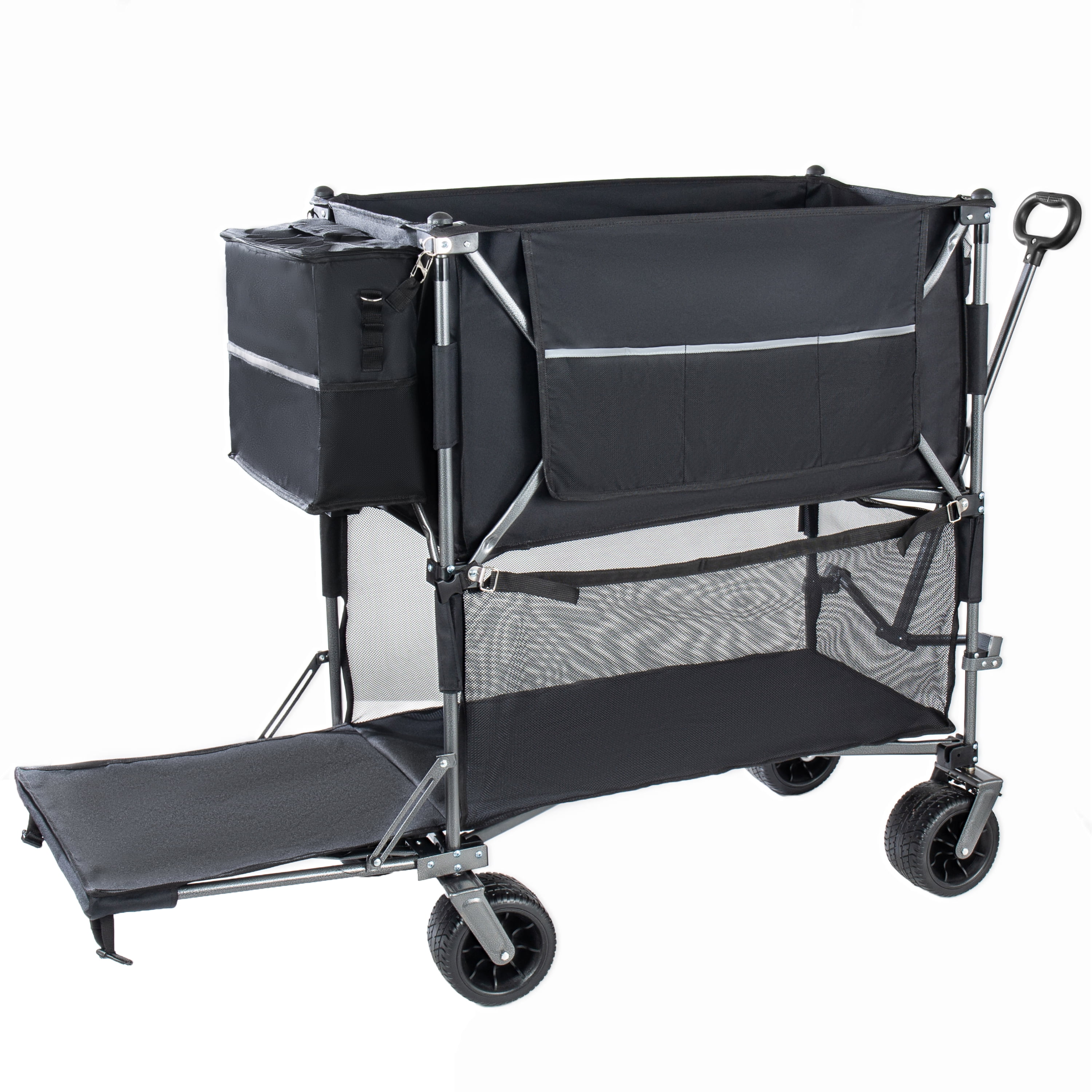 55" Heavy Duty Double-Layer Wagon, Black 560LBS Capacity, 650L Collapsible Cart with 7"×4" All-Terrain Wheels, for Sports/Camping/Fishing/Transport