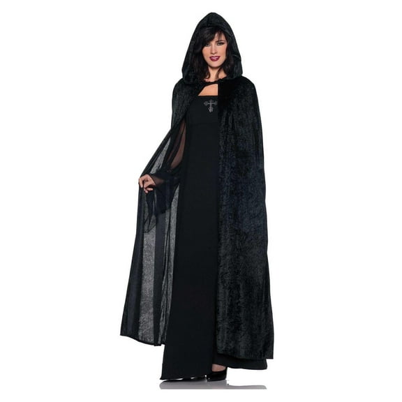 55" Hooded Black Velvet Vampire Cloak Adult Costume Accessory