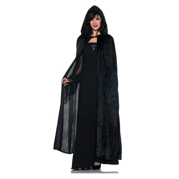 55" Hooded Black Velvet Vampire Cloak Adult Costume Accessory
