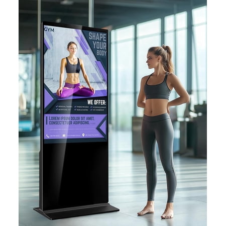 55 Inch 4K Digital Signage Display,Smart Indoor Interactive LCD Commercial Advertising Kiosk,Smart Cloud Control,4GB+64GB Android 11,WiFi HDMI/USB Input Auto AD Player