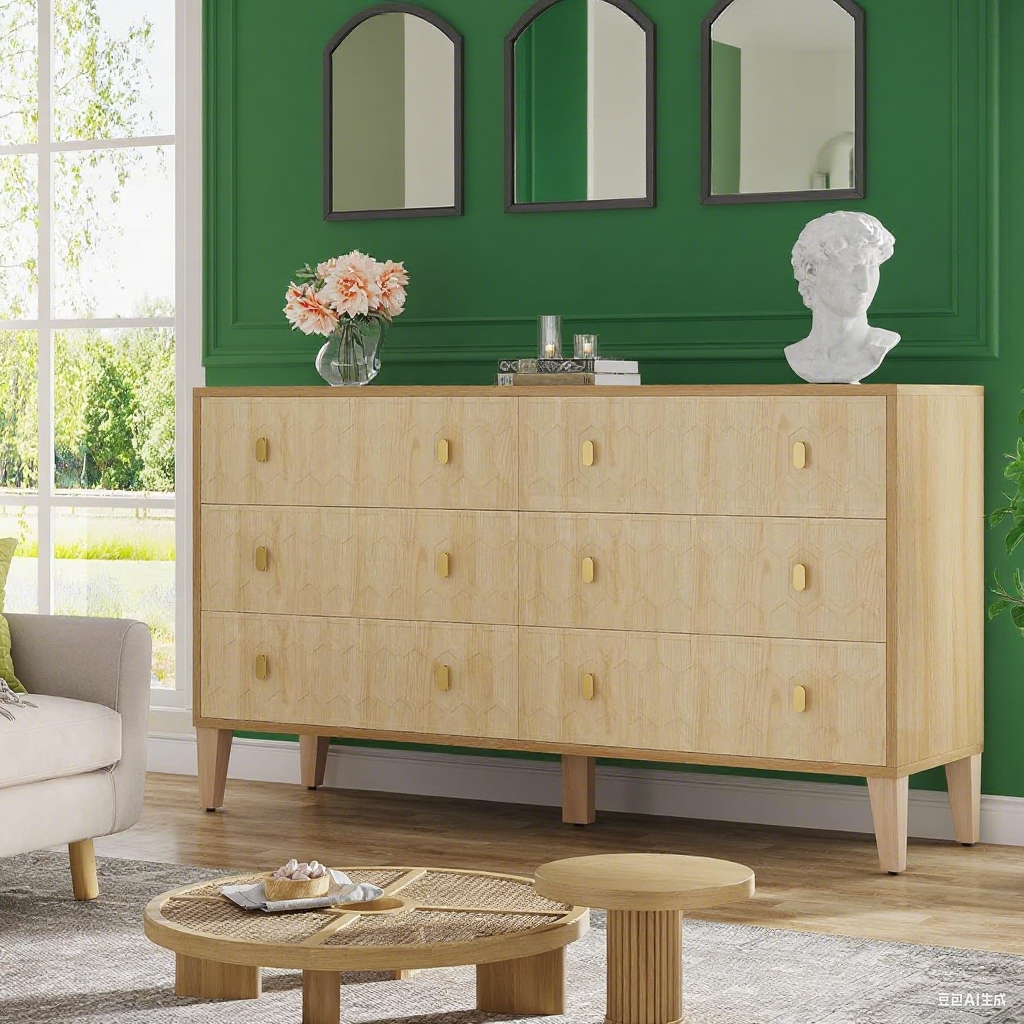 55-Inch 6-Drawer Dresser, Modern Wood Chest with Hexagon Pattern Design ...
