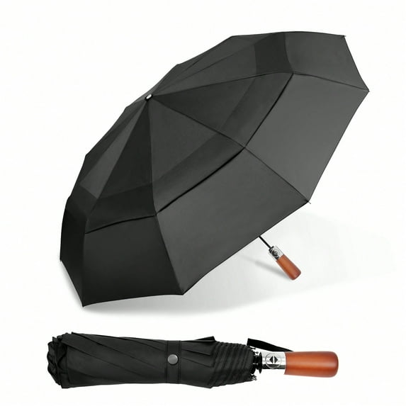 55 Inch Automatic Open Golf Umbrella, Oversize Windproof Waterproof Large Double Canopy Vented 10 Ribs Folding Travel Umbrella, UPF 50+ UV Protection Sun Compact Umbrellas for Women Men