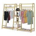 55Inch Bamboo Clothes Rack, Garment Rack with Shelves, Standing