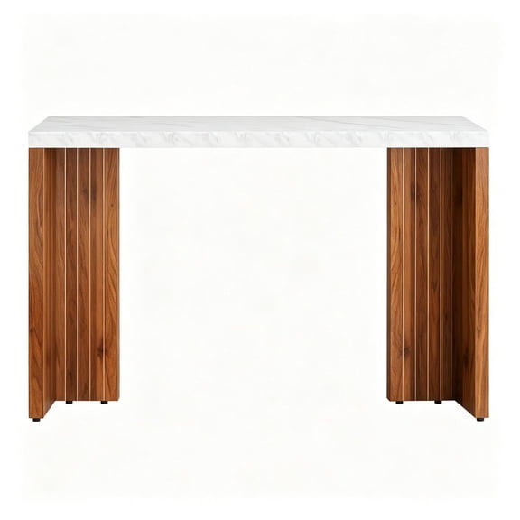 55 Inch Bar Table Counter Height - Faux Marble Pub Table for Kitchen & Dining Room - Modern Minimalist Bar Unit - Walnut Finish - Home Bar Furniture
