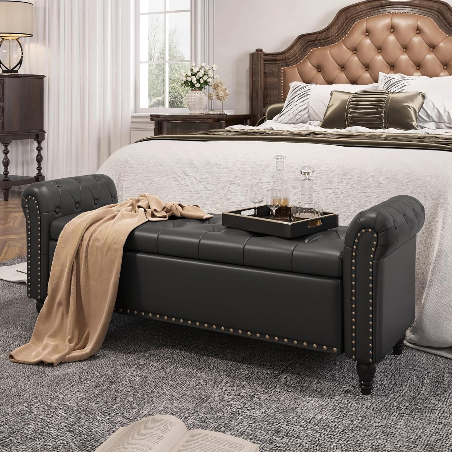 55 Inch Bedroom Bench, End of Bed Bench with Storage, Bed Benches for ...