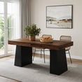 thumbnail image 1 of 55-Inch Black & Brown Mid-Century Modern Dining Table, Rectangular Wood Table With Double Pedestal, Seats 4-6 For Dining Room, Kitchen & Home, 1 of 7