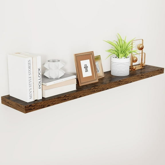 55 Inch Brown Floating Shelves, 9.3 Inch Deep Wall Mounted Floating Shelf, 55 x 9.3 Large Storage Wall Shelf for Living Room, Floating TV Stand, Farmhouse Rustic 55" Long Fireplace Mantel