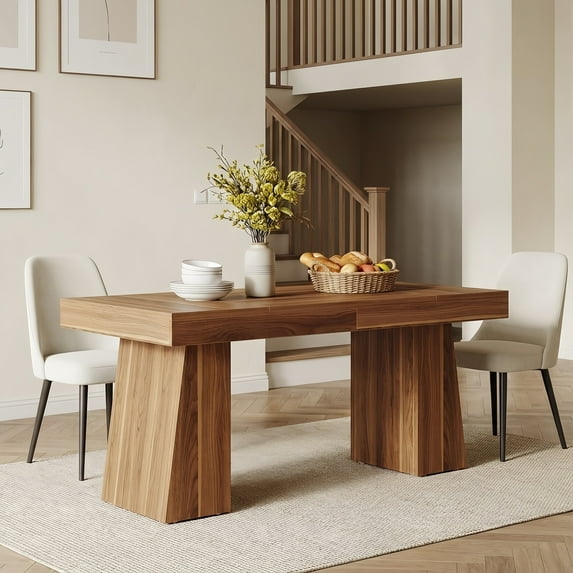 55-Inch Brown Mid-Century Modern Dining Table, Rectangular Wood Kitchen Table With Sturdy Legs, Seats 4-6 For Small Space, Dining Room & Home