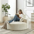 thumbnail image 1 of 55 Inch Chaise Lounge Indoor, Upholstered Chenille Sofa Bed with Throw Pillows and Armrests, Sleeper Chair- Plush Chair Bed for Living Room, Beige, 1 of 9