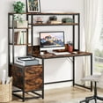 thumbnail image 1 of 55 Inch Computer Desk with 2 Drawers and Storage Shelves, Rustic Office Desk with Hutch, Study Writing Gaming Table Laptop Workstation for Home Office (Brown), 1 of 7