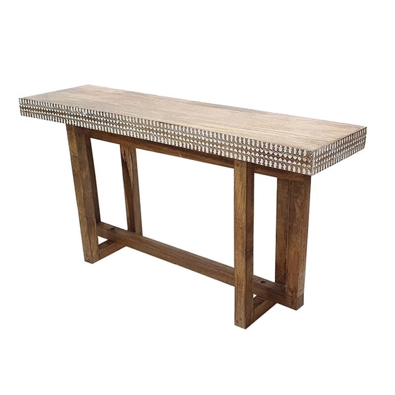 55 Inch Console Sideboard Sofa Table, Hand Carved Wood Apron, Classic Brown, Saltoro Sherpi
