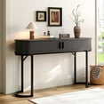 thumbnail image 1 of 55 Inch Console Table with 2 Drawers, Entryway Table with Sliding Door, Long Sofa Table Behind Couch w/Metal Leg, Mid-Century Modern Console Table for Entryway, Hallway, Living Room,Black, 1 of 7