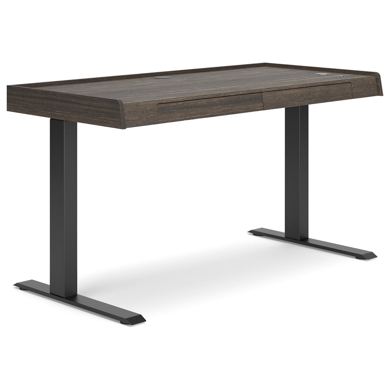 Dark Brown Adjustable Height Desk with USB Ports and Drawers