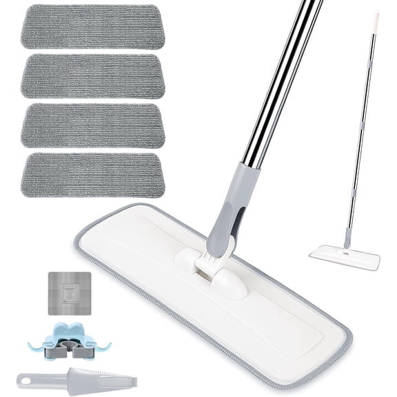 55 Inch Extendable Microfiber Flat Mop with 4 Washable Pads Wet Dry Floor Tile Cleaning Mop