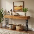 thumbnail image 1 of 55-Inch Farmhouse Console Table With Solid Wood Top, Industrial Narrow Sofa Table For Entryway, Hallway, Foyer, Rustic Brown & Black Metal Frame, 1 of 7