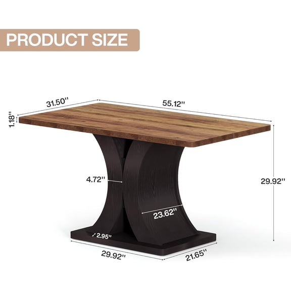 55-Inch Farmhouse Dining Table for 4-6 People with Heavy Duty Pedestal Base