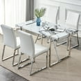 thumbnail image 1 of 55-Inch Faux Marble Dining Table for 4, Durable Steel Legs & Easy Assembly, Modern Kitchen & Home Office Use, White & Silver Finish (Table Only), 1 of 9