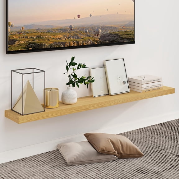 55 Inch Fireplace Mantel - Long Floating Shelf, Wall Mounted Farmhouse Display with Invisible Heavy Duty Metal Bracket, Oak