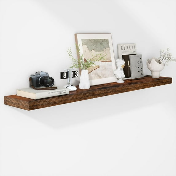 55 Inch Floating Shelves - 9 Inch Deep Rustic Wooden Wall Shelves - Extra Deeper & Thicker Wall Mounted Storage Shelf for Living Room, Kitchen, Farmhouse - 55" W x 9" D x 1.8" H - White
